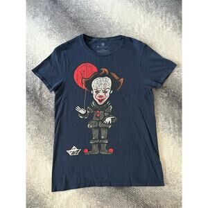 Stephen King IT Clown Balloon Mens Graphic T Shirt Navy Blue Horror Size Small